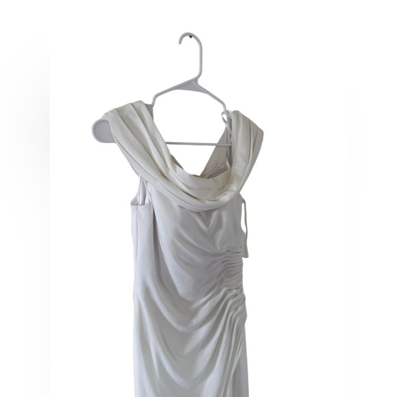 Ieena for Mac Duggal Fold Over Ruched One Shoulder White Dress (Hemmed) - Picture 9 of 13